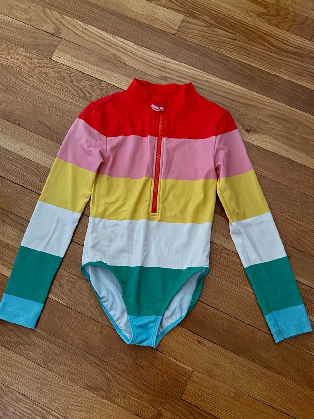 Mini Boden Girls’ 7-8Y Rainbow Stripe Long Sleeve Zip Front Rashguard